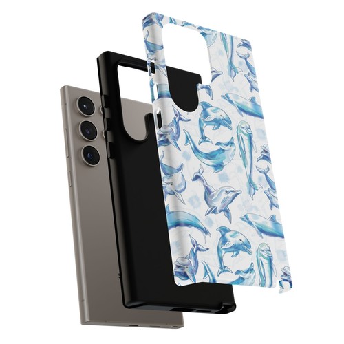 Dolphin Splash Phone Case - Soft Blue Watercolor Style Art - Wrap Print - Picture 143 of 177