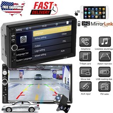 7" Double 2 DIN Car Stereo Radio Backup Camera MP5 Touch Screen Bluetooth FM USB