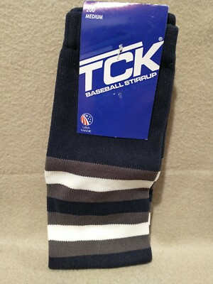TCK Baseball Softball Stirrups Socks Black  Brown White Strips 200 Medium