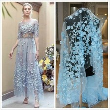 3D Flower Lace Mesh Embroidery Dappled Fabric Bridal Wedding Dress By Yard Craft