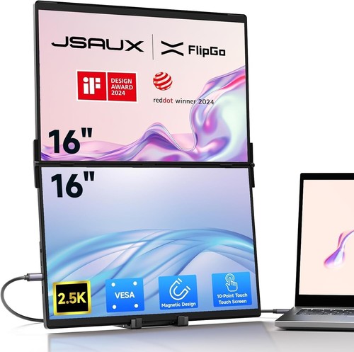 JSAUX Flipgo 16" 2.5K Dual Touchscreen Portable Monitor, Triple Laptop Touch IPS - Picture 8 of 8