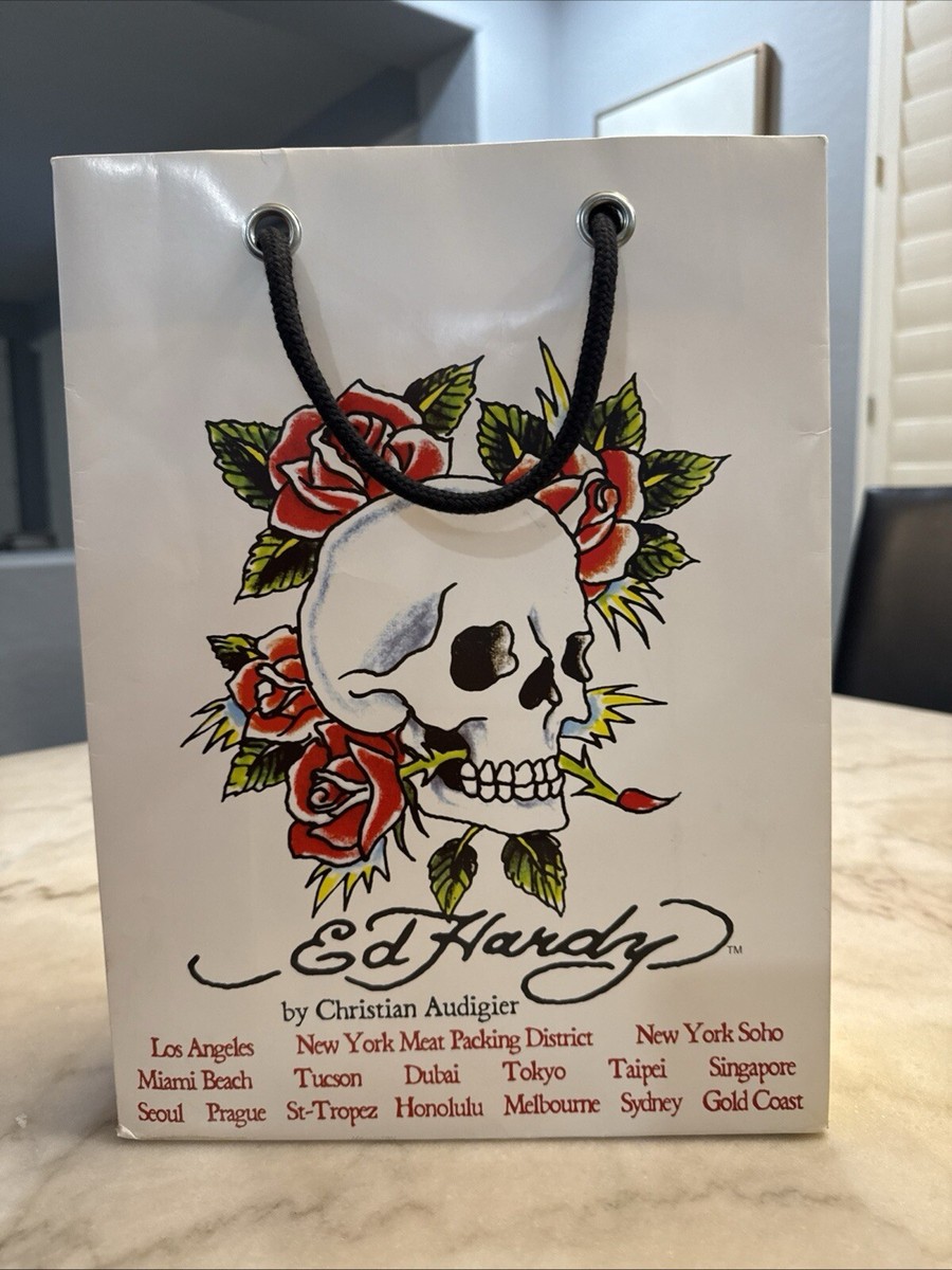 Vtg RARE MYSPACE ERA Ed Hardy Rose Skull Reusable Paper Retail