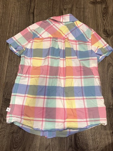 Tommy Bahama Plaid Shirt Sz 7 Small Short Sleeve 100% Cotton Blue Red Yellow - Picture 2 of 4