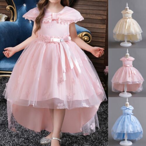 Kids Girls Bowknot Tutu Maxi Dress Princess Dress Birthday Bridesmaid Ball Gown - Picture 1 of 18