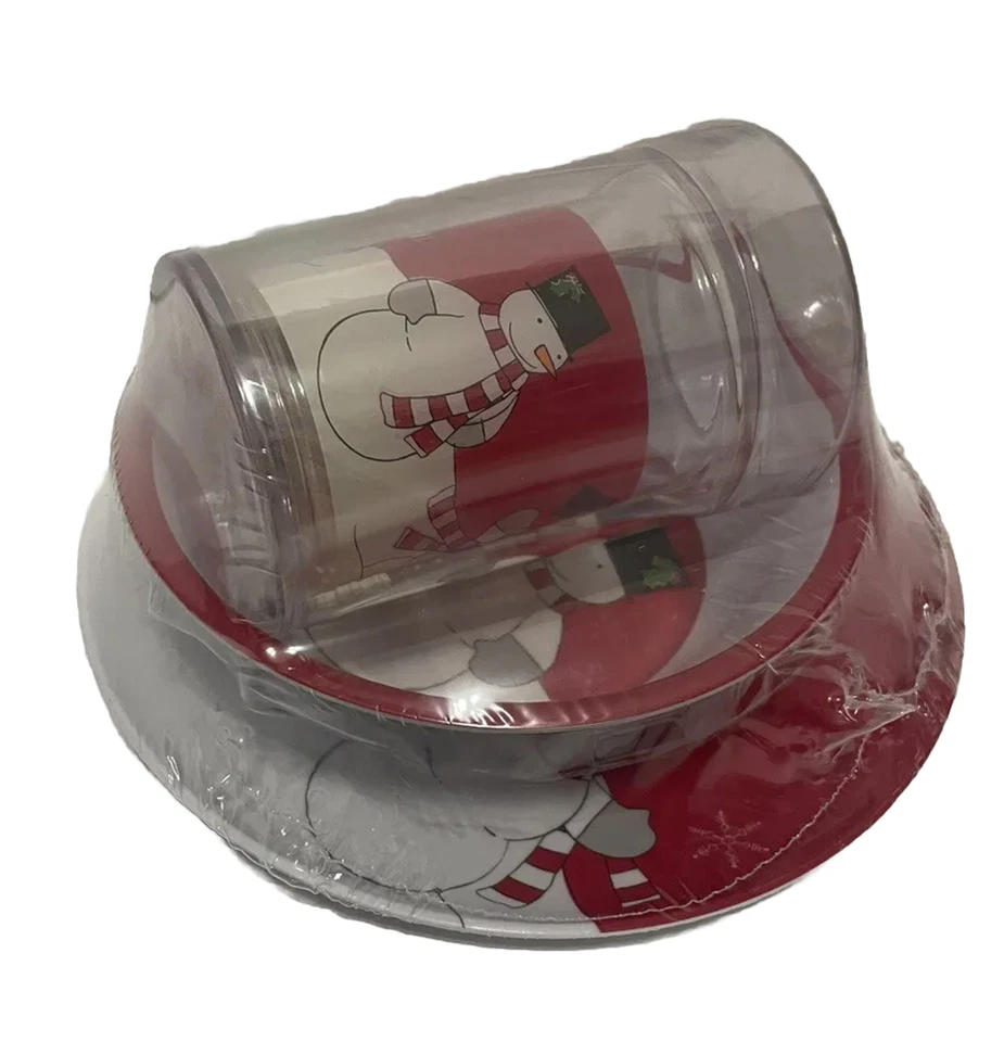 St Nicholas Square Children’s Holiday Plate Bowl Floater Cup Snowman 3 pc Set - Image 3 of 4