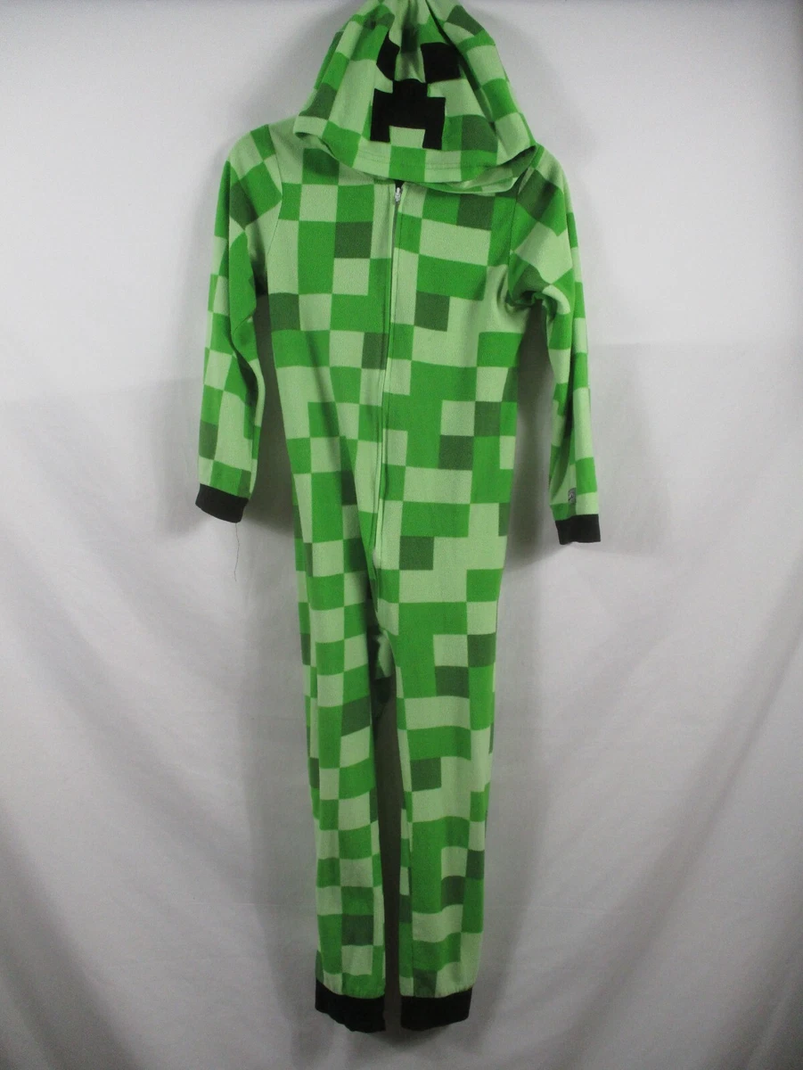 Minecraft Boys Creeper Union Suit Large Pajamas Green Zip Up