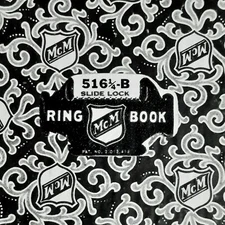 McM Black 3-Ring Binder Book Slide Lock Old School Dark Academia Worn Prop VTG.