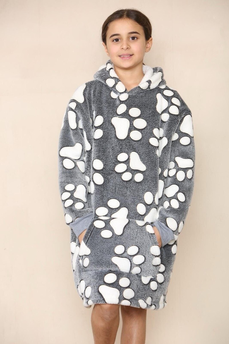 Wearable Blanket Hoodie - Oversized Sherpa & Flannel, Glow In The Dark Rainbow Elk, Kids 6-10 Years - View #3