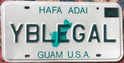 Guam  USA  Hafa Adai  Vanity  license plate  1990-series  RARE YBLEGAL