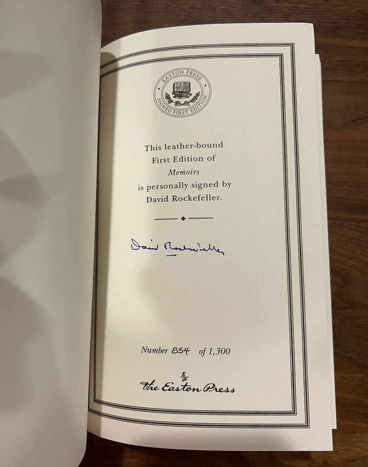 Easton Press: Memoirs, David Rockefeller SIGNED 1st Ed. LEATHER w/COA ...
