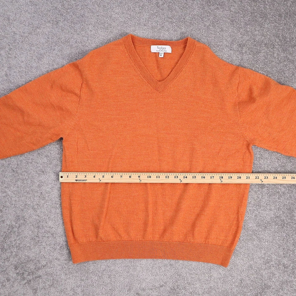 Turnbury 100% Merino Wool XL Orange Long Sleeve V Neck Pullover Sweater - Image 4 of 4