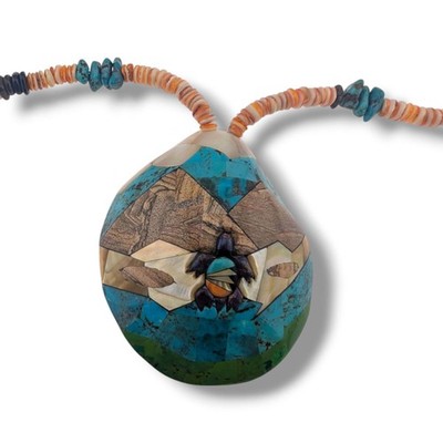 Handcrafted Large Shell Mosaic Inlay Purple Turtle Necklace