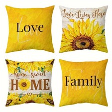 4Pcs Sunflower Pillow Cover Love Family Home Sweet Rustic Farmhouse Cushion Case