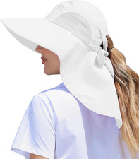 Womens Sun Hat Outdoor UV Protection Wide Brim Fishing Hat with Ponytail Hole Ne
