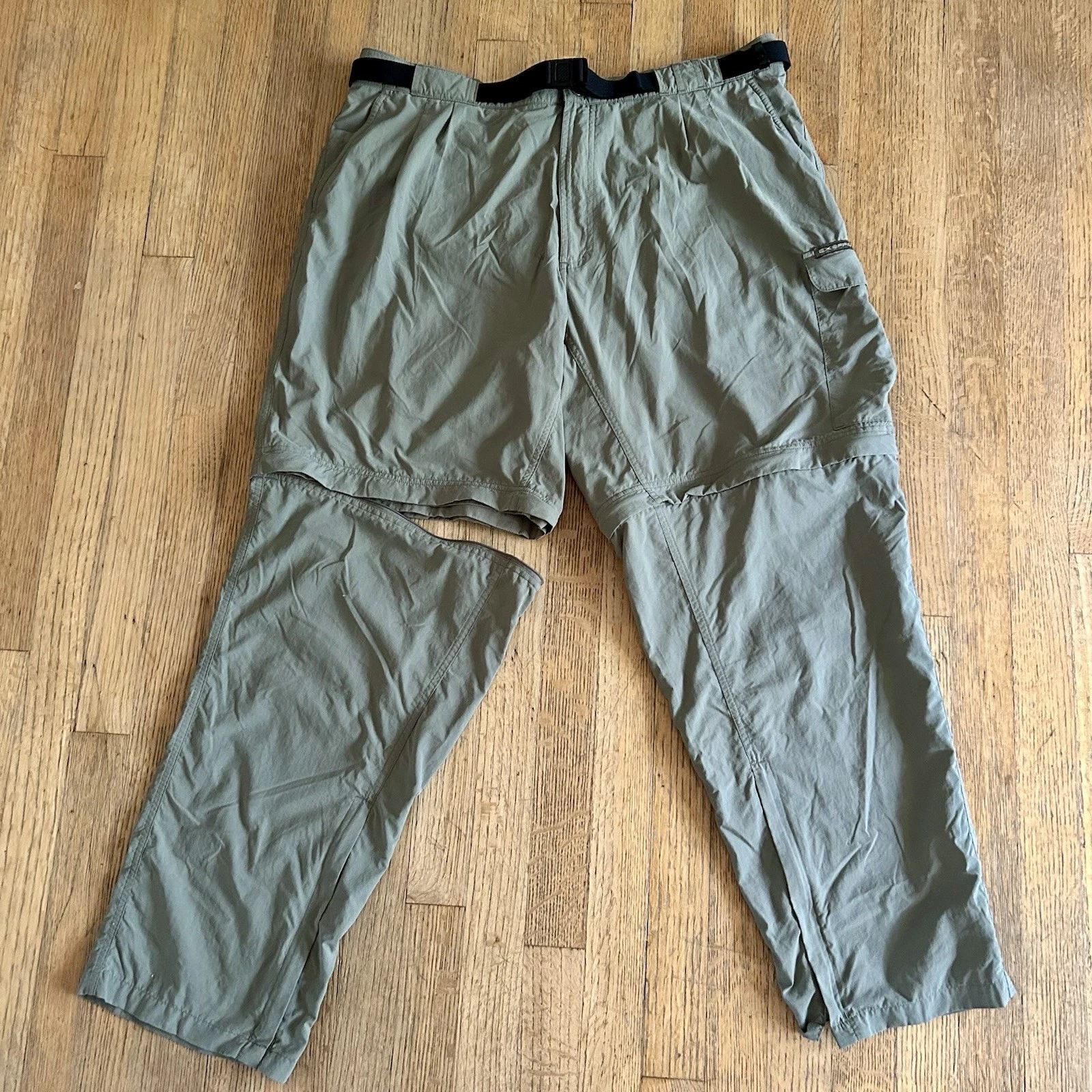 EXOFFICIO Men's Olive Convertible Belted Hiking Travel Cargo Pants XL SHORT FLAW