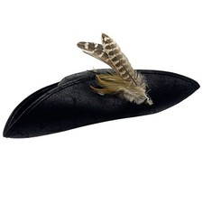 Men Women Pirate Tricorn PU Leather Hat with Feather Halloween Costume Accessory