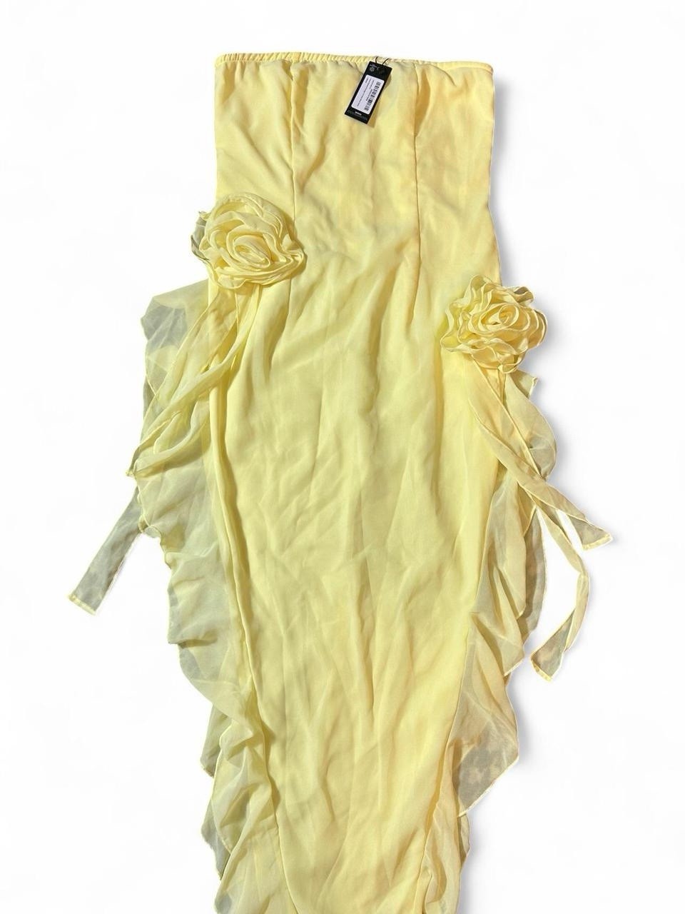 NWT PrettyLittleThing Yellow strapless maxi dress Slit Sides & ruffles Size 8 image 4