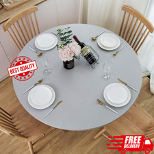 Round Vinyl Tablecloth with Elastic Edge Flannel Backing, Fitted PVC Table Cloth