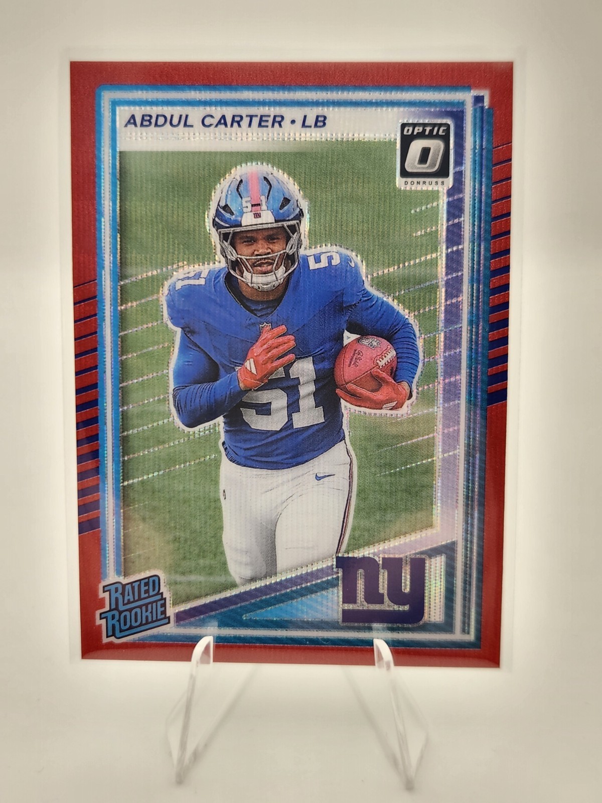 2025 Donruss - Rated Rookie Abdul Carter #315 Optic Preview Red Wave Prizm (RC)