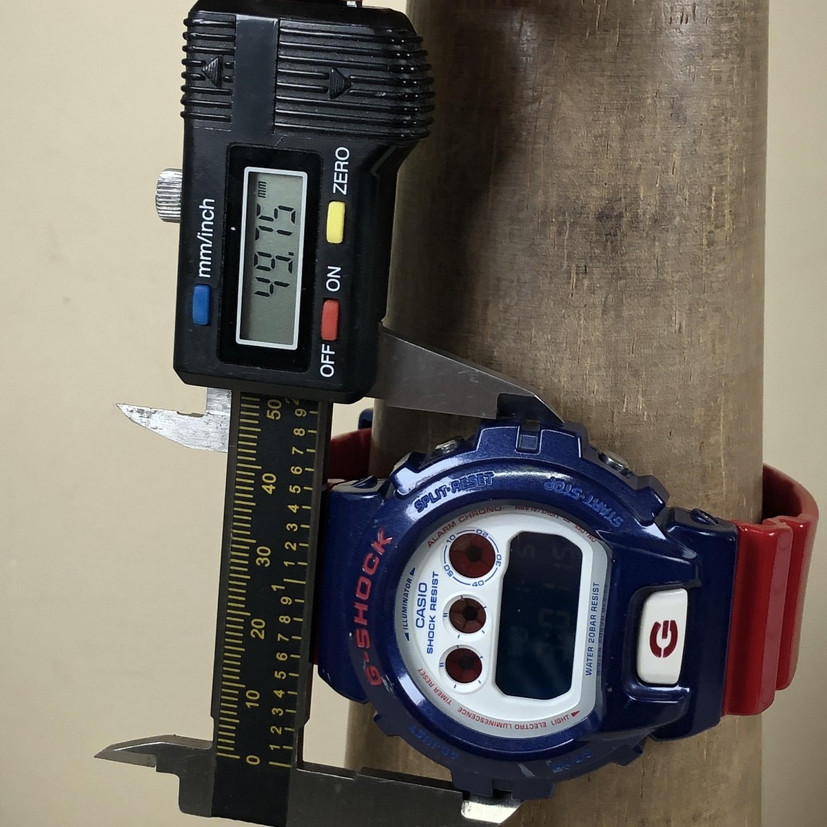 Casio G-Shock Watch Mens 45mm White Digital Blue Red Resin Strap