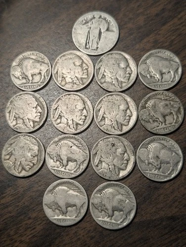 [Lot of 14] Buffalo Nickels No Date plus 1 Standing Liberty quarter