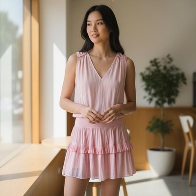 Romantic blush pink Ramy Brook Kiara Smocked Mini Dress size Small