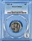 1937-D Buffalo Nickel PCGS MS66 - Clean Brilliant Premium Gem!