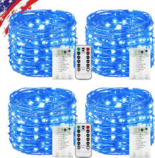 4 Pack Blue Fairy Lights Battery Operated with Remote, Waterproof 20FT 60LED Cut