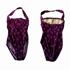Vintage Jantzen 90s Retro 1 Piece Swimsuit Sz 8 Purple Magenta Daisy Floral USA