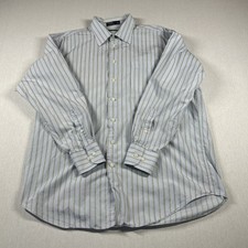 Nautica Men's Dress Shirt 17 34/35 Long Sleeved Blue Green Striped 100 Cotton