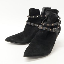 Valentino Garavani J625 2 Studded Pointed Toe Heel Boots Suede Black EU38/US8