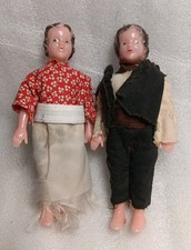 2-Vintage Celluloid Hard Plastic Mini Dollhouse, Jointed Arms 1950