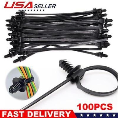 100Pcs Push Mount Zip Ties for Car Wire Harness Automotive Cable Fasteners