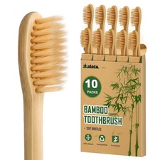 Bamboo Toothbrushes Soft Bristles 10 Pack, Biodegradable BPA Free Soft Bristles