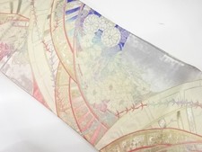 7492056: JAPANESE KIMONO / ANTIQUE FUKURO OBI / SILK / WOVEN PEONY  KIKU