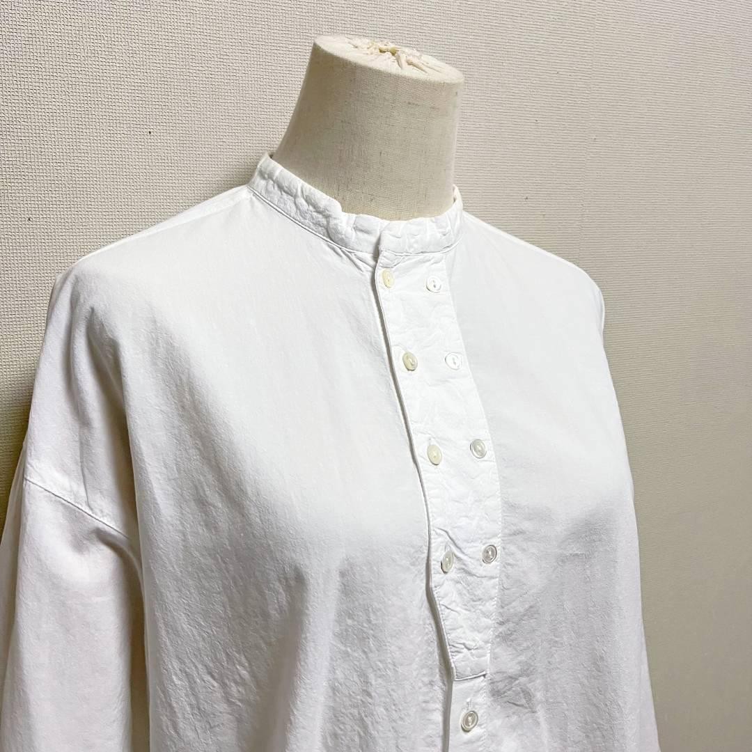 Nest Robe Cotton Linen Double Button Long Shirt Band Collar Classic Style