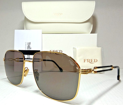 FRED FG 40044U 01D GOLD/BLACK CABLE TEMPLE/SMOKE POLARIZED LENS SUNGLASSES 59-17