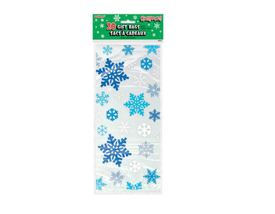 20 Schneeflocke Zellophan Gastgeschenk süß Party Beute Beutel Krawatten blau und weiß