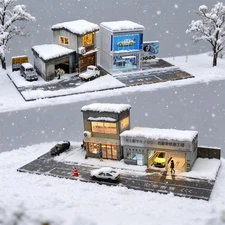 Diorama 1/64 Car Garage Model LED Japanese Car Repair Shop Model Scene Case Gift