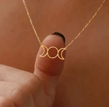 Gold Plated Stainless Steel Moon Cresent Pendant Chain Necklace