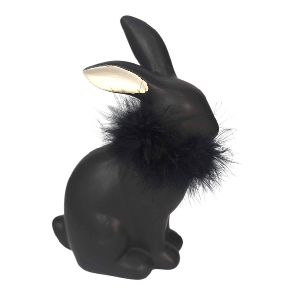 Hase 18Cm Mit Federn Keramik Schwarz Hasenfigur Osterdeko Ostern Osterhase-image