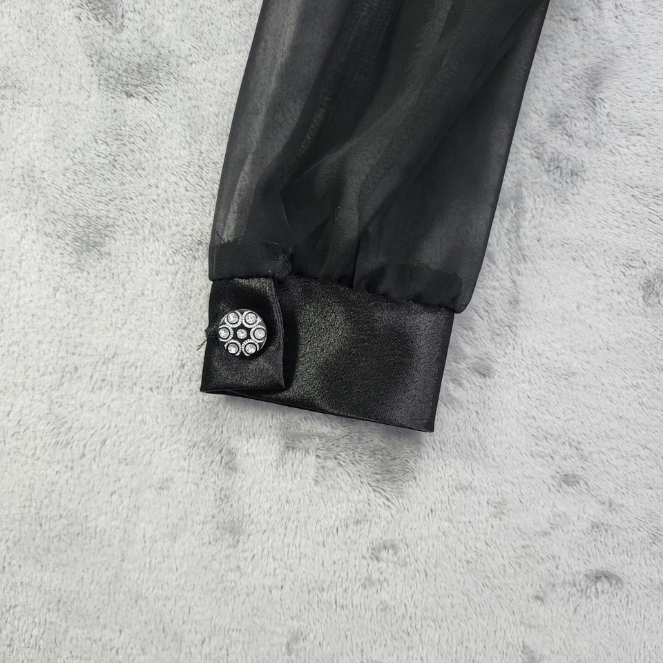 Vintage DressBarn Top Womens S Black Velvet Satin Collar Sheer Sleeves Formal - Image 4 of 4