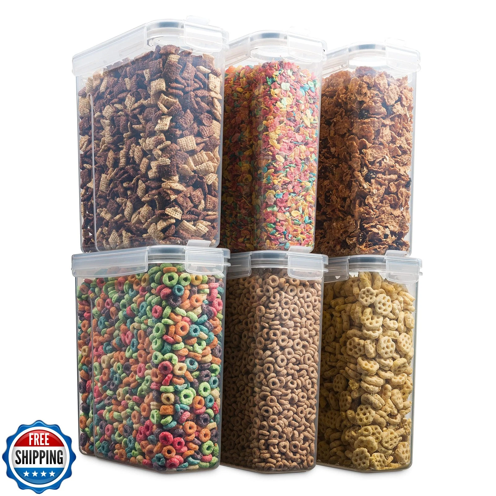 6 Pack Airtight Cereal Food Storage Container - BPA Free Plastic Kitchen and Pantry Organization Canisters for, Dry Pet Food, Flour, Sugar, Rice, Nuts, Snacks & More (135.5 Oz) Labels & Chalk Marker - Thumbnail 4