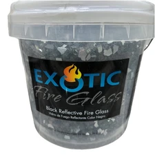 EXOTIC Fire Glass Tempered Reflective Fire Glass 1/4 in. Black (25 lb Bucket )