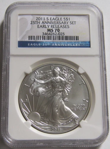 2011-S NGC MS70 "ER" BURNISHED AMERICAN SILVER EAGLE ~from 25th Anniversary Set~
