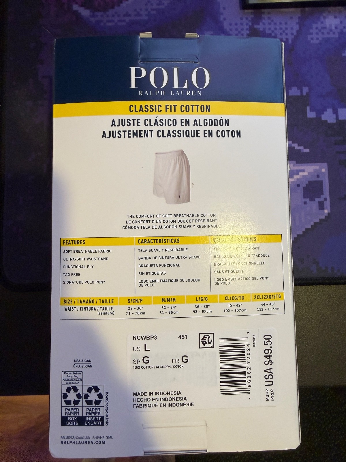 Men’s Polo Ralph Lauren Woven Boxer 3 Pack Classic Fit Cotton Underwear Size L thumbnail 2