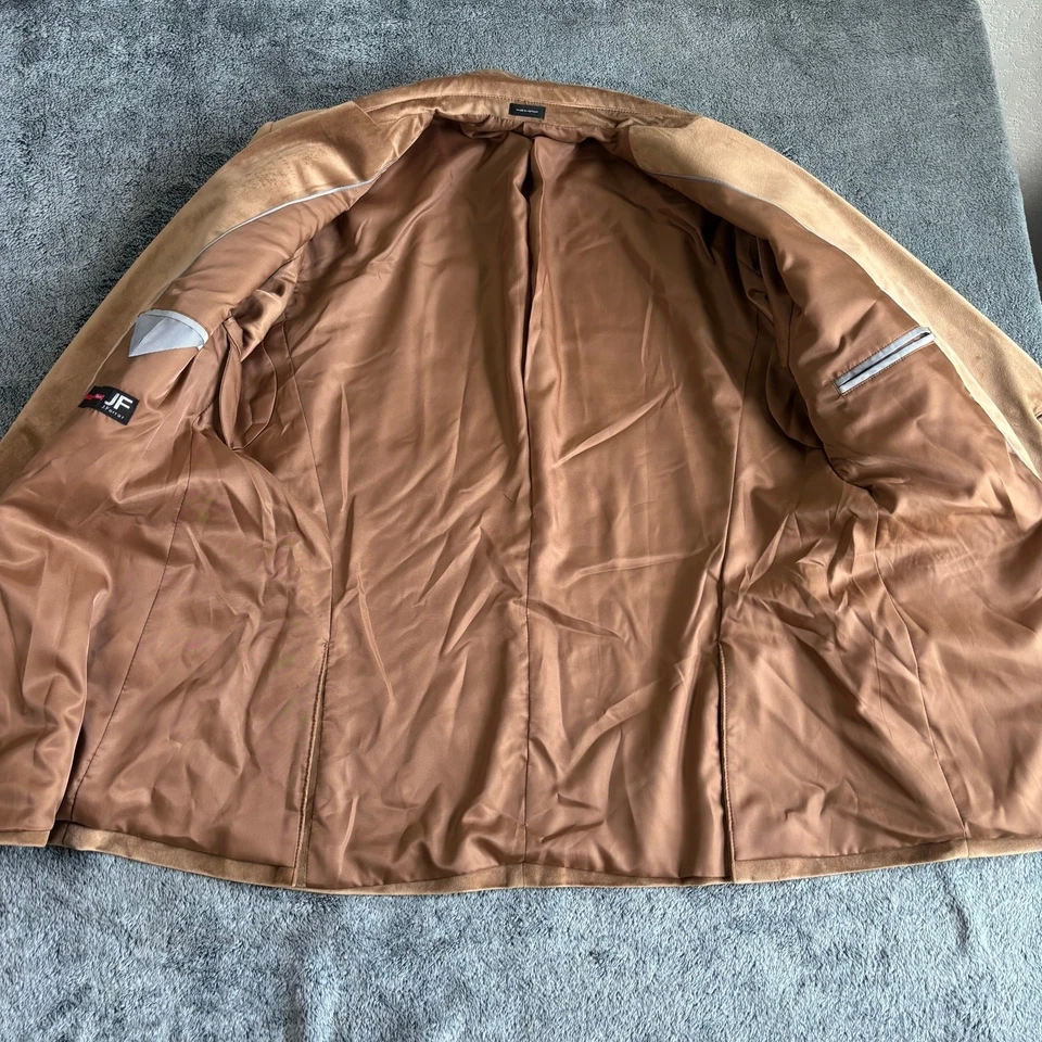 J Ferrar Mens 46R Slim Fit Camel Brown Suede Blazer Jacket - Image 4 of 4