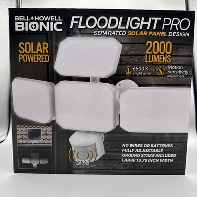 Bell+Howell Bionic Pro Solar Lights Outdoor Motion Sensor Floodlight White 9422