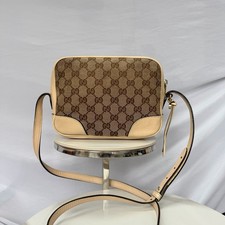 Authentic Gucci GG Bree Cream Leather Brown Canvas Crossbody Women’s Bag