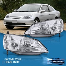 For 01-03 Honda Civic 24dr Jdm Headlights Lamps Pairs Left Right Chrome Clear
